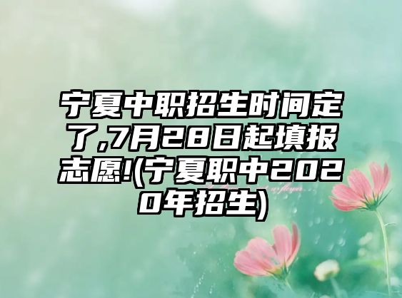 寧夏中職招生時(shí)間定了,7月28日起填報(bào)志愿!(寧夏職中2020年招生)