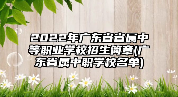 2022年廣東省省屬中等職業(yè)學(xué)校招生簡章(廣東省屬中職學(xué)校名單)