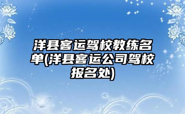 洋縣客運駕校教練名單(洋縣客運公司駕校報名處)