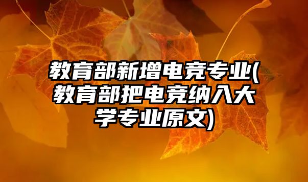 教育部新增電競專業(yè)(教育部把電競納入大學專業(yè)原文)