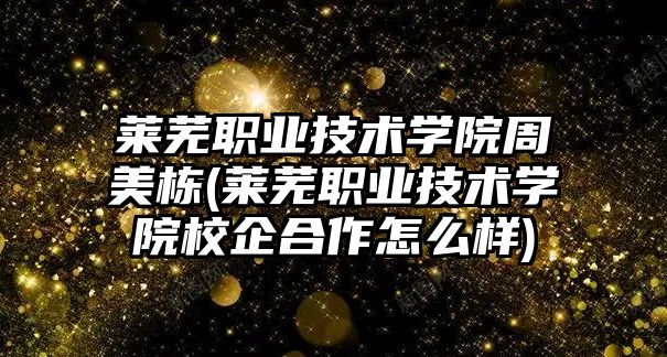 萊蕪職業(yè)技術學院周美棟(萊蕪職業(yè)技術學院校企合作怎么樣)