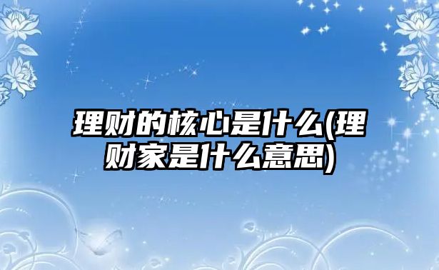 理財?shù)暮诵氖鞘裁?理財家是什么意思)