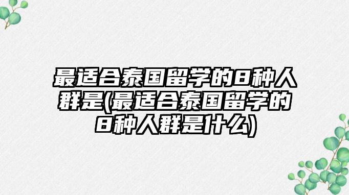 最適合泰國留學的8種人群是(最適合泰國留學的8種人群是什么)