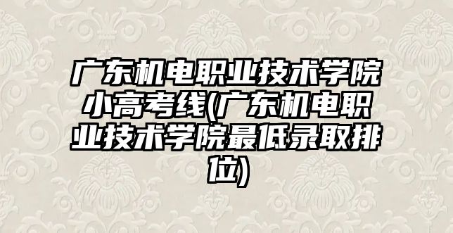 廣東機電職業(yè)技術學院小高考線(廣東機電職業(yè)技術學院最低錄取排位)