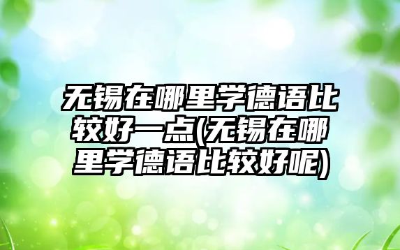 無錫在哪里學(xué)德語比較好一點(diǎn)(無錫在哪里學(xué)德語比較好呢)