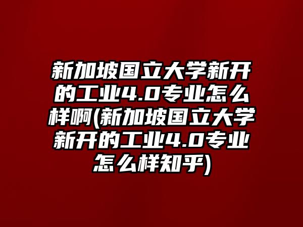 新加坡國(guó)立大學(xué)新開的工業(yè)4.0專業(yè)怎么樣啊(新加坡國(guó)立大學(xué)新開的工業(yè)4.0專業(yè)怎么樣知乎)