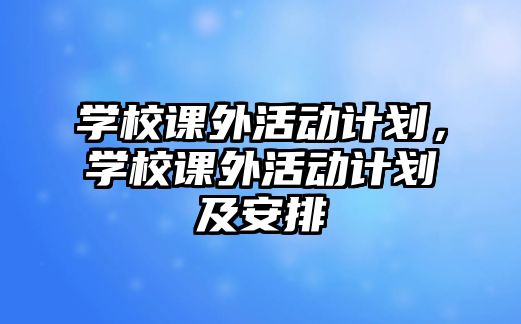 學校課外活動計劃，學校課外活動計劃及安排