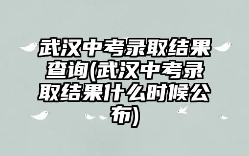 武漢中考錄取結(jié)果查詢(武漢中考錄取結(jié)果什么時候公布)