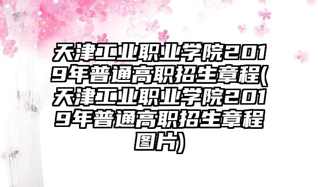 天津工業(yè)職業(yè)學院2019年普通高職招生章程(天津工業(yè)職業(yè)學院2019年普通高職招生章程圖片)