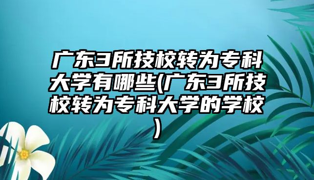 廣東3所技校轉(zhuǎn)為?？拼髮W(xué)有哪些(廣東3所技校轉(zhuǎn)為?？拼髮W(xué)的學(xué)校)