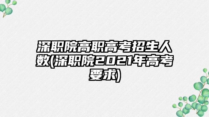 深職院高職高考招生人數(shù)(深職院2021年高考要求)