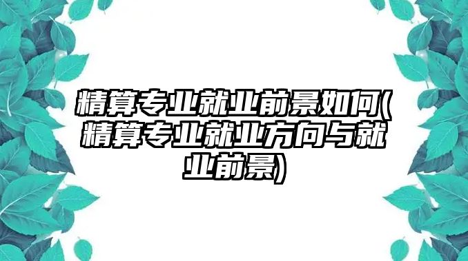 精算專業(yè)就業(yè)前景如何(精算專業(yè)就業(yè)方向與就業(yè)前景)